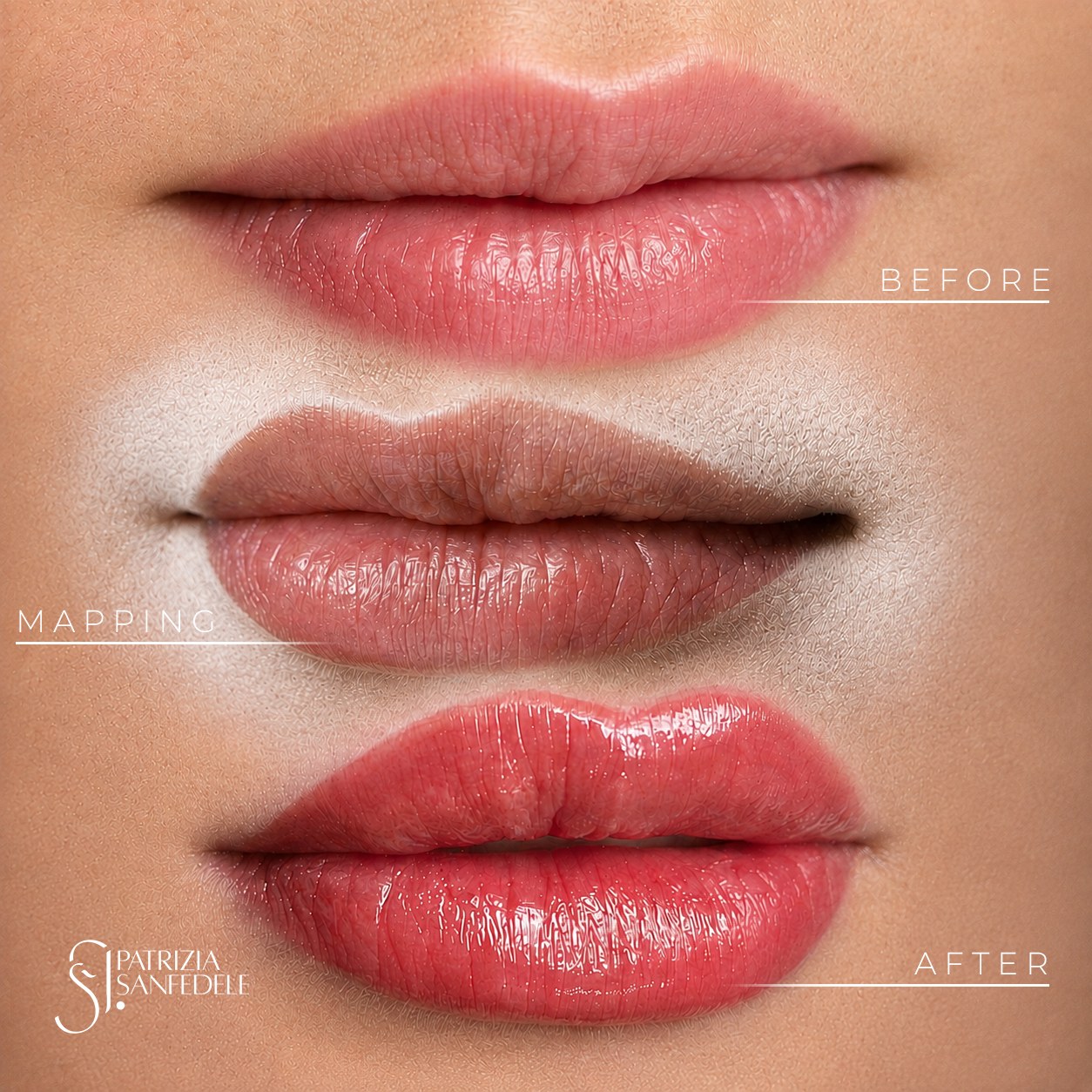 Permanent Make-up Lippen – Vorher, Mapping und abgeheiltes Ergebnis